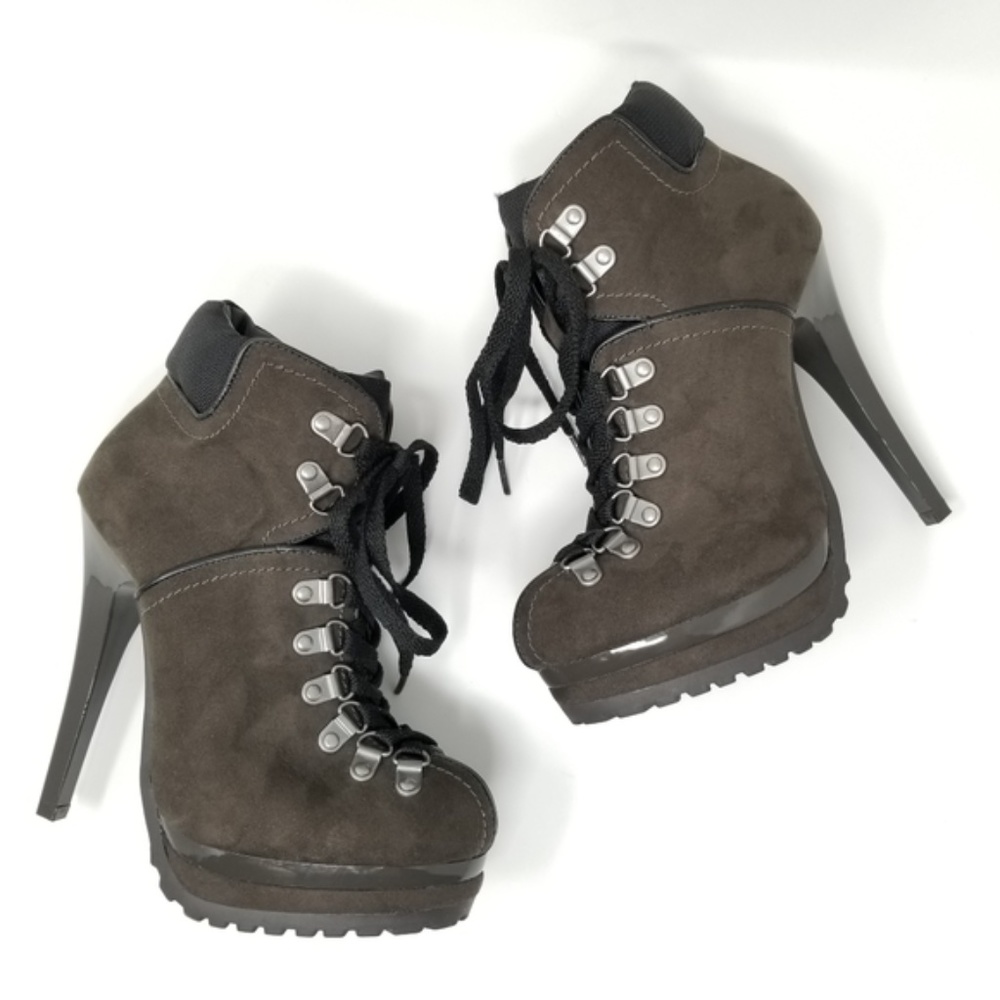 XHILARATION HIGH HEELED PLATFORM HIKING LACE UP BOOTS - Picture 1 of 11